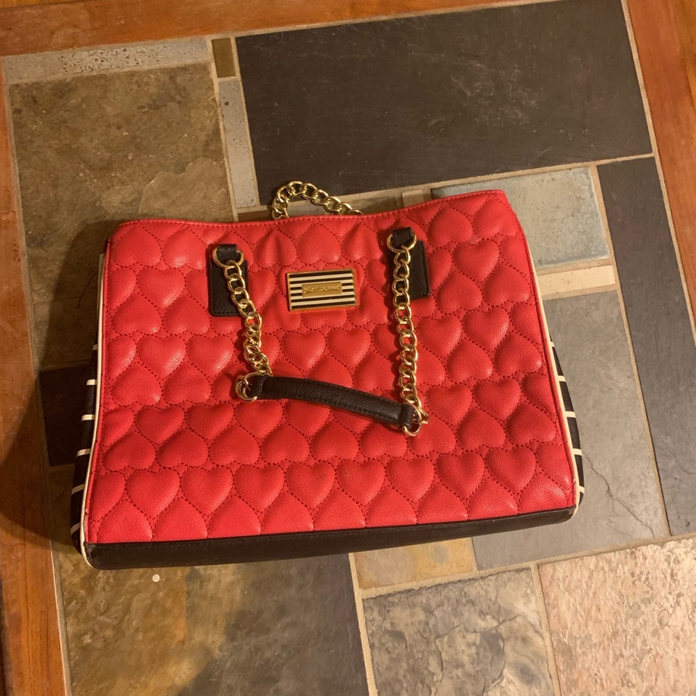 Large pink and black mixed pattern Betsey Johnson tote. Super cute and trendy